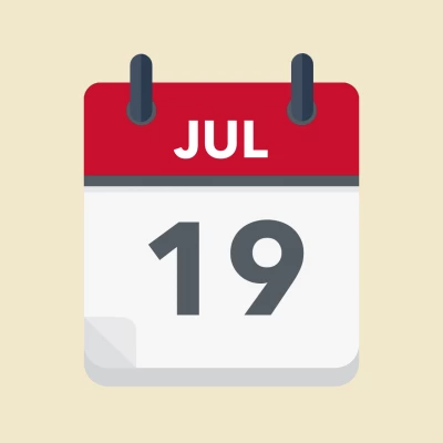 Calendar icon showing 19th July